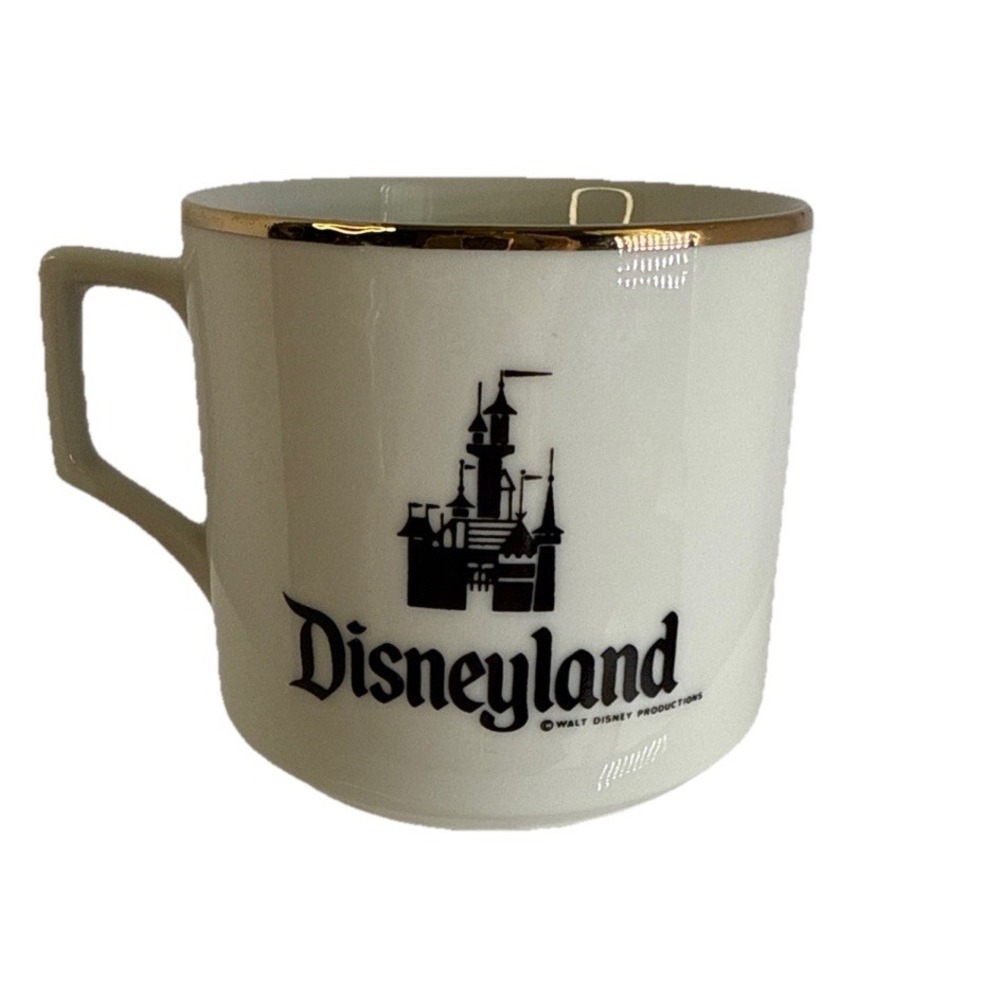 Vintage DISNEY Disneyland Mug Gold Trim Black & Whiteā Ceramic Coffee Cup Japan
